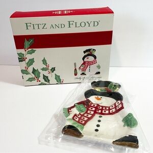 Fitz & Floyd Holly Berry Snowman Snack Plate with Box 7" - NO SPREADER